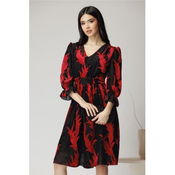 Rochie Ella Collection Linea eleganta din voal cu insertii din catifea rosii