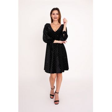 Rochie evazata din catifea cu strasuri Noir