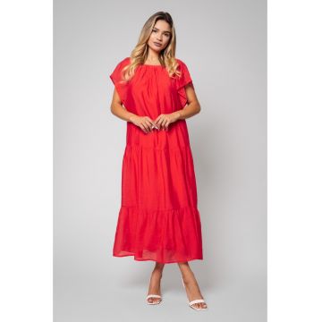 Rochie lunga mix de matase Coral Corai