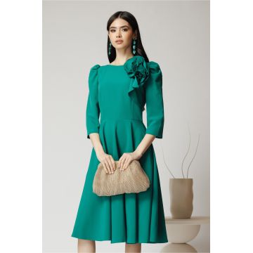 Rochie MBG verde cu floare maxi pe bust