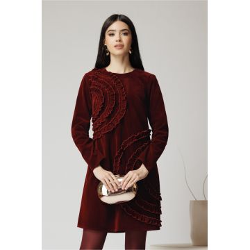 Rochie Moze eleganta din catifea burgundy cu volane