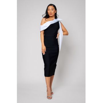 Rochie Stramta Midi Off White/Black 12939