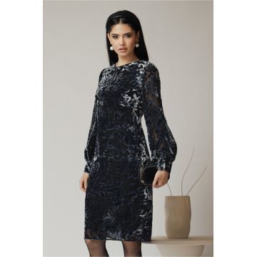 Rochie DY Fashion eleganta din tull neagra cu insertii din catifea gri