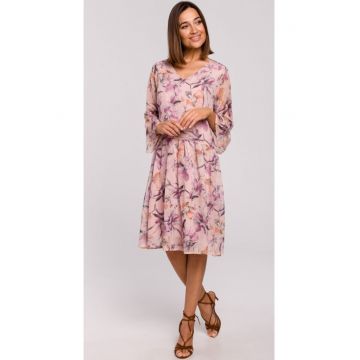 Rochie florala - Poliester - Roz/Mov