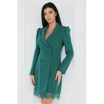 Rochie MBG eleganta din stofa verde tip sacou cu dantela la baza