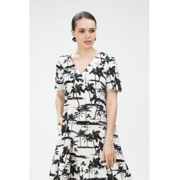 Rochie midi cu model cu palmier