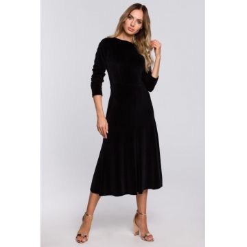 Rochie midi din velur cu maneci 3/4 -