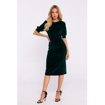 Rochie din velur cu maneci scurte - Verde -