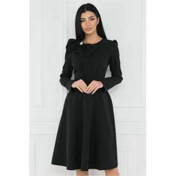 Rochie office din stofa neagra cu funda maxi la bust