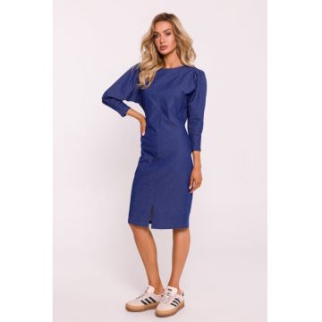 Rochie cu cusaturi si maneci bufante - Albastru -