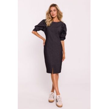 Rochie cu cusaturi si maneci bufante - Gri grafit -