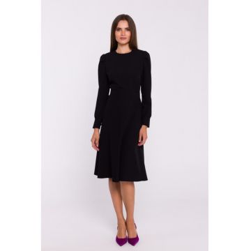 Rochie cu maneci lungi si curea in talie - Negru -