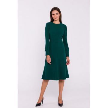 Rochie cu maneci lungi si curea in talie - Verde -