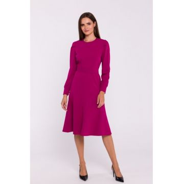 Rochie cu maneci lungi si curea in talie - Violet pruna -