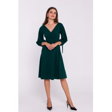 Rochie evazata cu maneci legate - Verde -