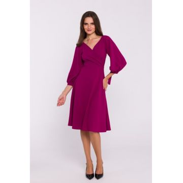 Rochie evazata cu maneci legate - Violet pruna -