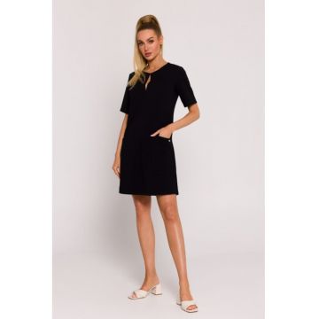 Rochie trapez cu buzunare - Negru -