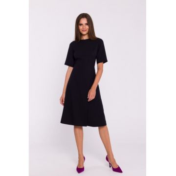 Rochie trapez cu pliuri - Negru -