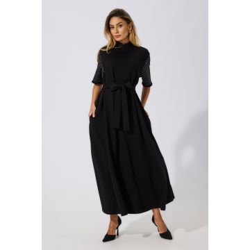 Rochie casual din bumbac cu cordon Gillian Neagra