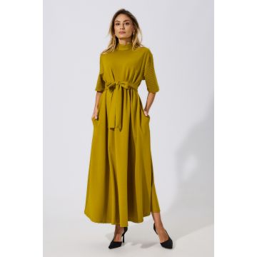 Rochie casual din bumbac cu cordon Gillian Olive