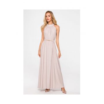 Rochie maxi evazata cu curea aurie - Poliester