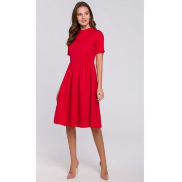 Rochie dama cu guler - Poliester/Elastan - Rosu