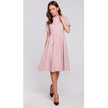 Rochie dama cu guler - Poliester/Elastan - Roz lilac