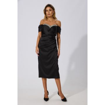 Rochie de ocazie din satin cu strass-uri Emberly Neagra