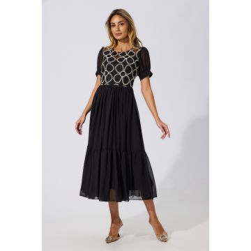 Rochie de ocazie din voal si broderie Vedda Neagra