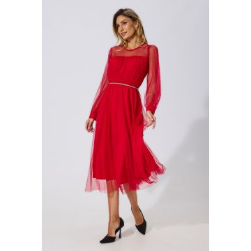 Rochie eleganta din tull cu croi in clos Beatrice Rosie