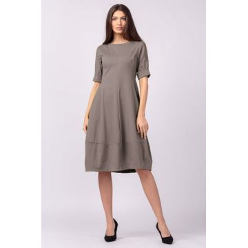 Rochie lalea cambrata din jerseu punto milano, bej inchis