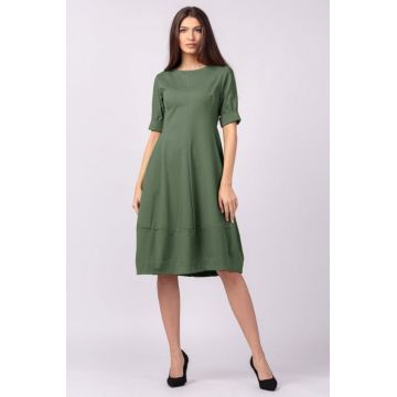 Rochie lalea cambrata din jerseu punto milano, kaki