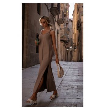 Rochie maxi cu decolteu adanc la spate - cacao -