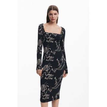 Rochie midi cu decolteu patrat