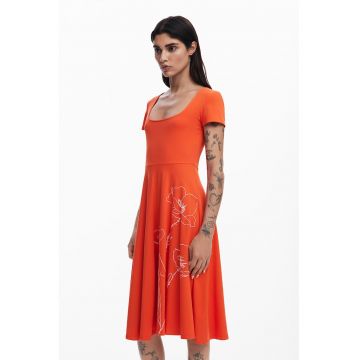 Rochie midi evazata cu decolteu rotund