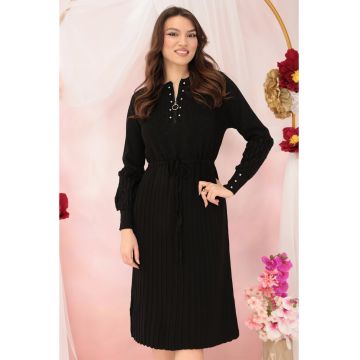 Rochie neagra tricotata cu strasuri argintii