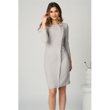 Rochie office din stofa gri cu accesoriu discret