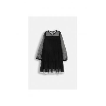 Rochie scurta cu insertii din tulle - Negru