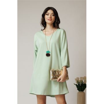 Rochie smart-casual din viscoza verde mint cu funda din satin la spate