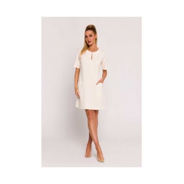 Rochie trapeze cu buzunare - crem -