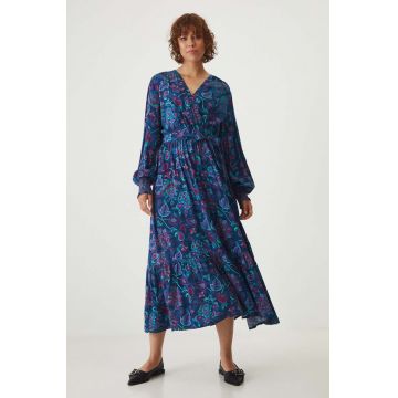 Medicine rochie culoarea bleumarin, midi, evazați