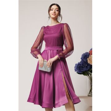 Rochie eleganta din satin magenta cu glitter la bust