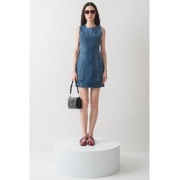 Rochie mini din denim cu aplicatii cu strasuri