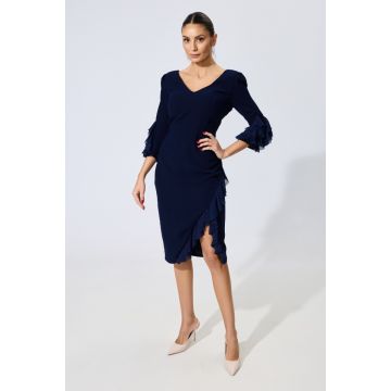 Rochie de ocazie din crepe cu volane Cleo Bleumarin