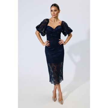 Rochie de ocazie din dantela cu maneci bufante Drusilla Bleumarin