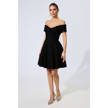 Rochie de ocazie din tull cu broderie si maneci lasate Kameya Neagra