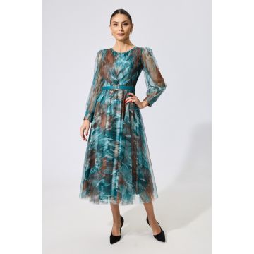 Rochie de ocazie midi din tull Claire Turcoaz