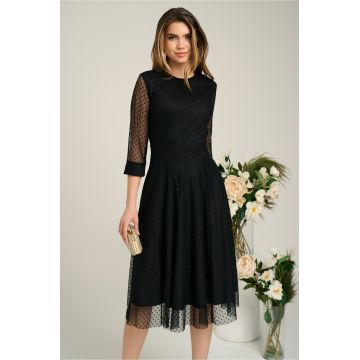 Rochie DY Fashion eleganta din tull cu buline catifelate neagra