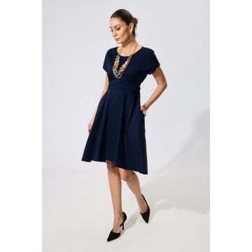 Rochie eleganta din bumbac cu maneci scurte si funda la spate Lily Bleumarin