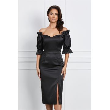 Rochie Ella Collection Sarah eleganta din tafta neagra cu umerii goi